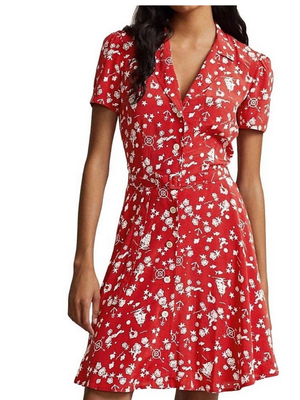 Polo Ralph Lauren Red Nautical Anchor Print Shirtdress Size 10 Coastal